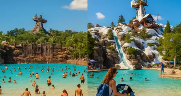 Typhoon Lagoon y Blizzard Beach ofrecen experiencias acu�ticas �nicas en Disney: una tropical y otra con tem�tica de nieve bajo el sol.