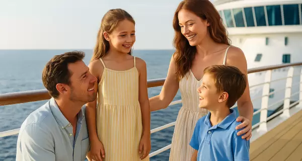 Familia disfrutando de la cubierta de un crucero: cada vez m�s navieras est�n preparadas para viajar con chicos.