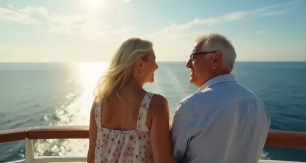 Pareja de adultos mayores en la cubierta de un crucero: comodidad, atenci�n personalizada y experiencias pensadas para disfrutar sin l�mites.