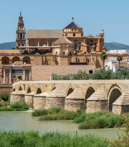Vistas del Conjunto Hist�rico de C�rdoba desde el r�o Guadalquivir, desde donde destaca la Mezquita-Catedral y el Puente Romano.