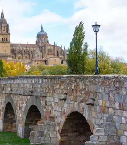 El Puente Romano ofrece vistas cl�sicas del perfil urbano de Salamanca.