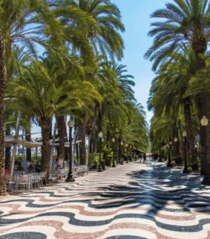 Explanada de Espa�a en Alicante, destinto que ofrece mar y clima suave durante el invierno.