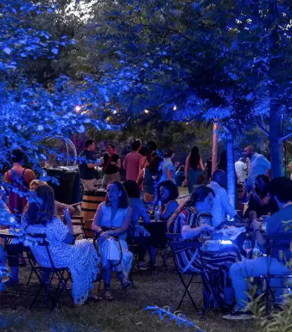Noches del Bot�nico en julio en Madrid con conciertos al aire libre, calor de verano y p�blico en el jard�n.